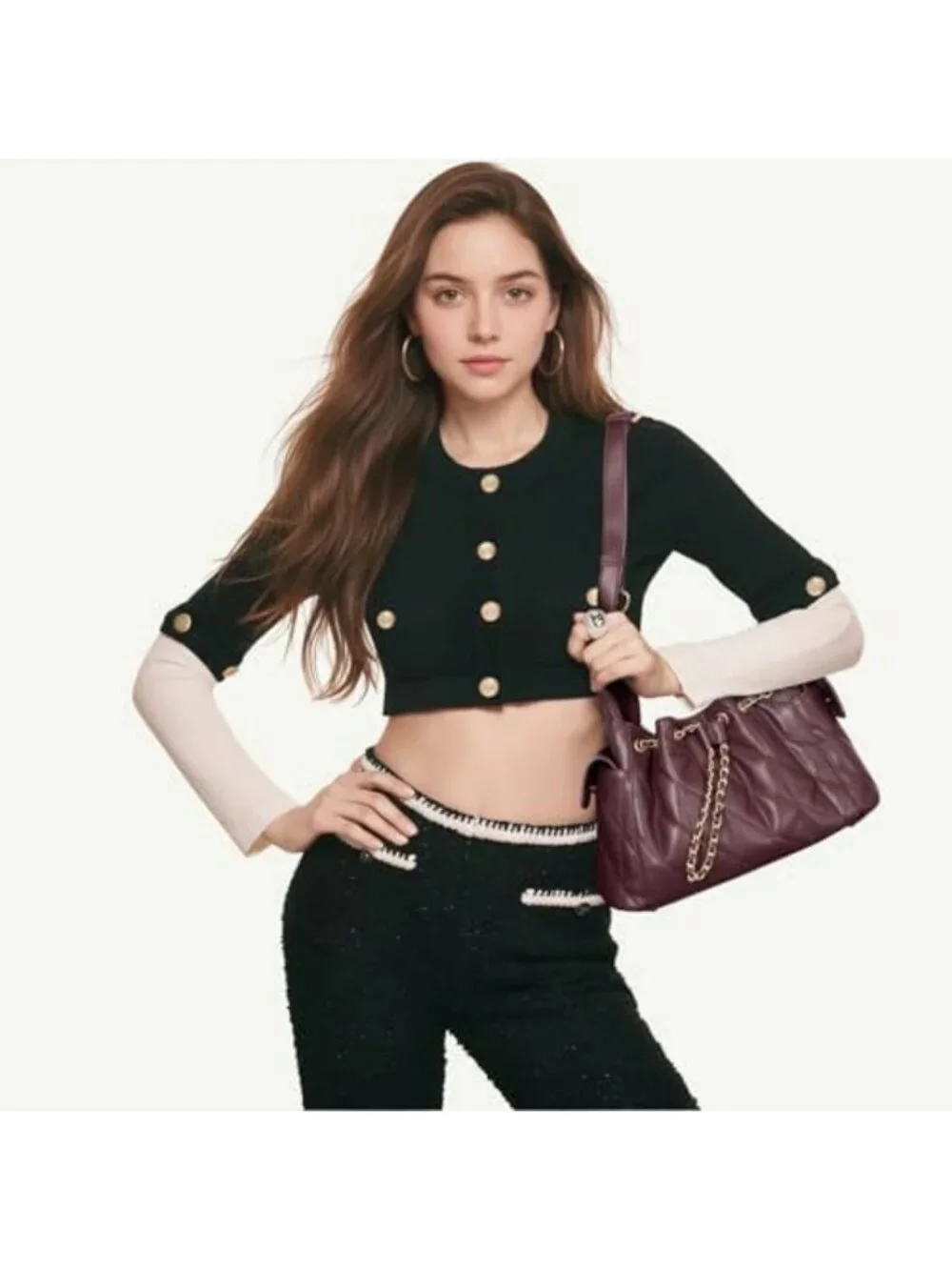 Quilted Leather Tote Bag for Women, Soft Slouchy Hobo Purse with Adjustable